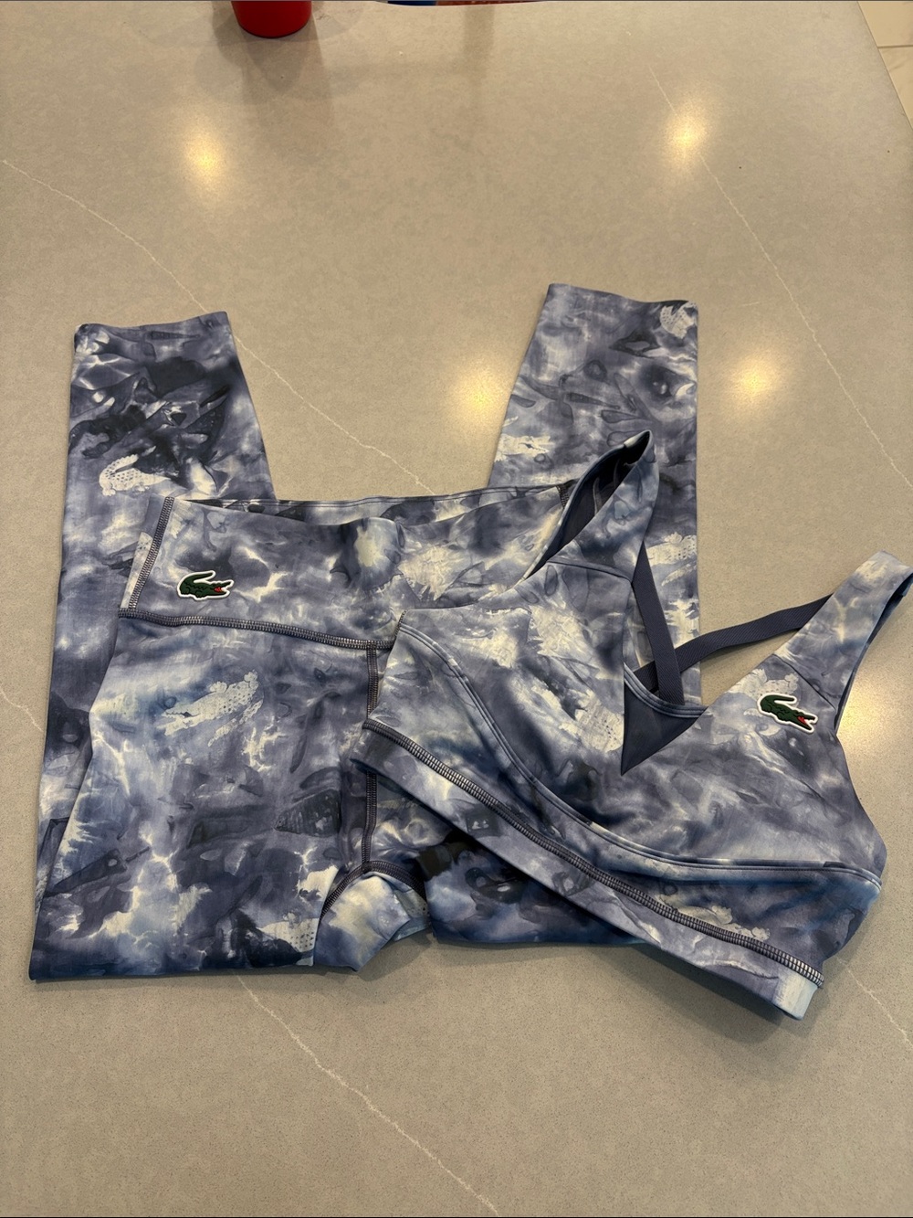 Lacoste Navy and White Tie-Dye Sports Bra & Leggings Set